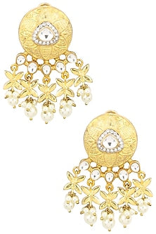 Matte Gold Plated Kundan and Flower Earrings