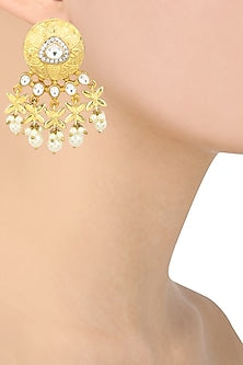 Matte Gold Plated Kundan and Flower Earrings