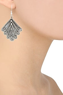 Antique Silver Finish Fish Hook Earrings