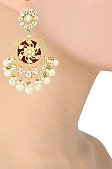 Gold Plated Kundan and Pearl Drop Chandbali Earrings