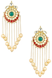 Gold Plated Kundan and Red Stone Chandbali Earrings
