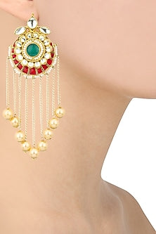 Gold Plated Kundan and Red Stone Chandbali Earrings