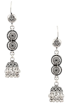 Antique Silver Finish Fish Hook Textured Earrings
