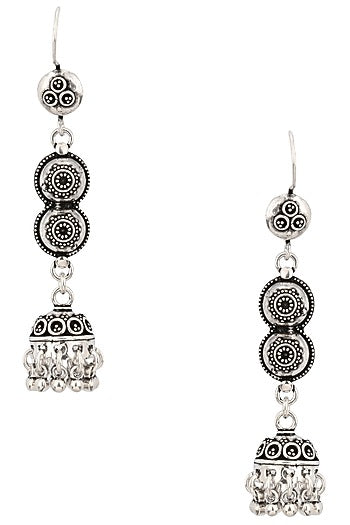 Antique Silver Finish Fish Hook Textured Earrings