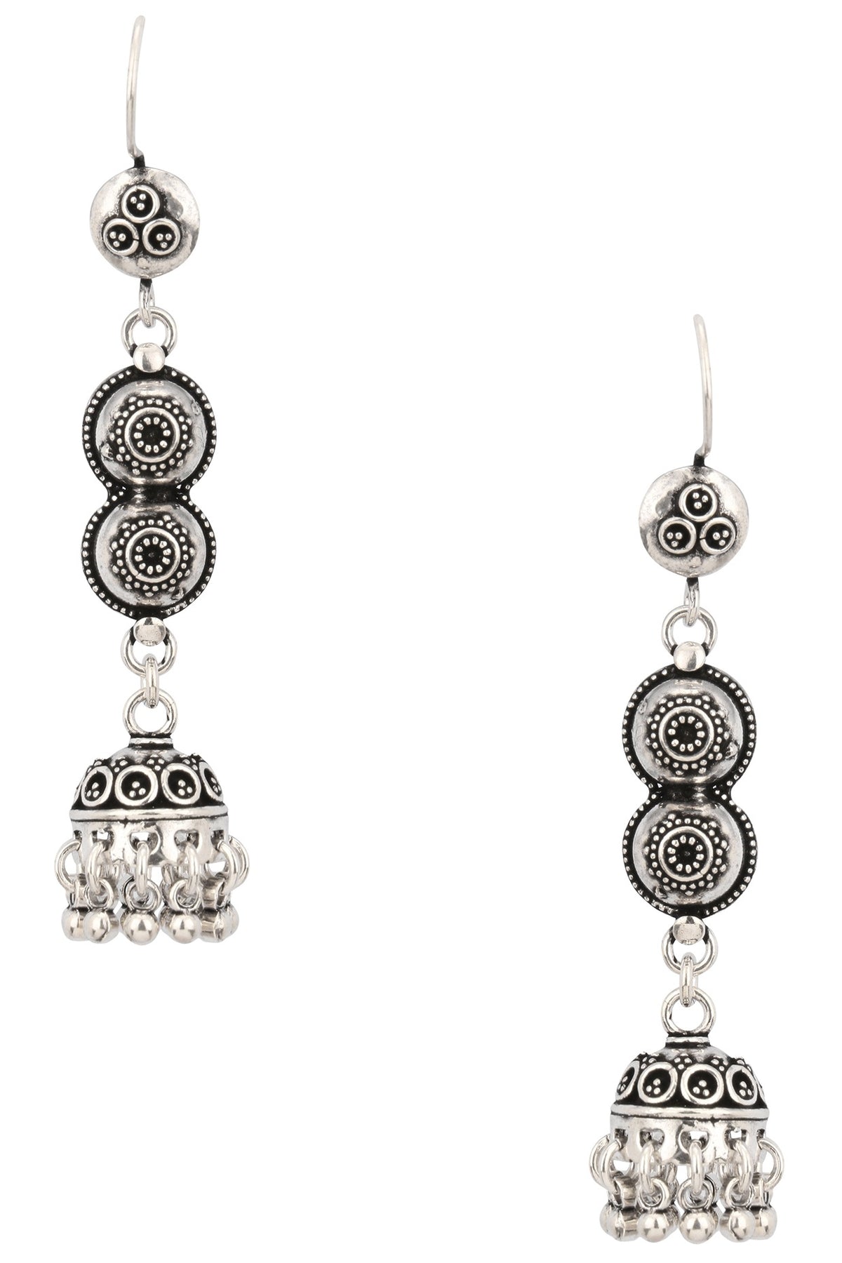 Antique Silver Finish Fish Hook Textured Earrings