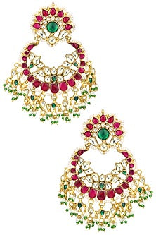 Gold Plated Kundan and Red Stone Chandbali Earrings