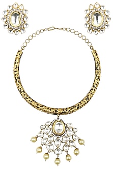 Antique Gold Finish Kundan Studded Hasli