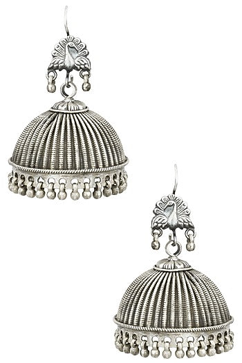 Antique Silver Finish Peacock Textured Earrings