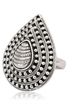 Antique Silver Finish Pear Ring