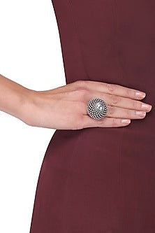 Antique Silver Finish Sunflower Ring