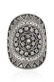 Antique Silver Finish Oval Tribal Ring