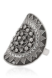 Antique Silver Finish Oval Tribal Ring