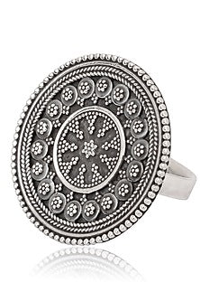 Antique Silver Finish Round Flower Ring