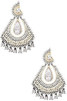 Rhodium Finish Oxidized American Diamond Earrings