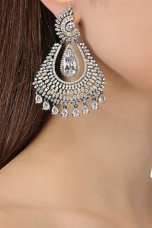 Rhodium Finish Oxidized American Diamond Earrings