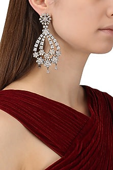 Rhodium Plated American Diamonds Flower Earrings