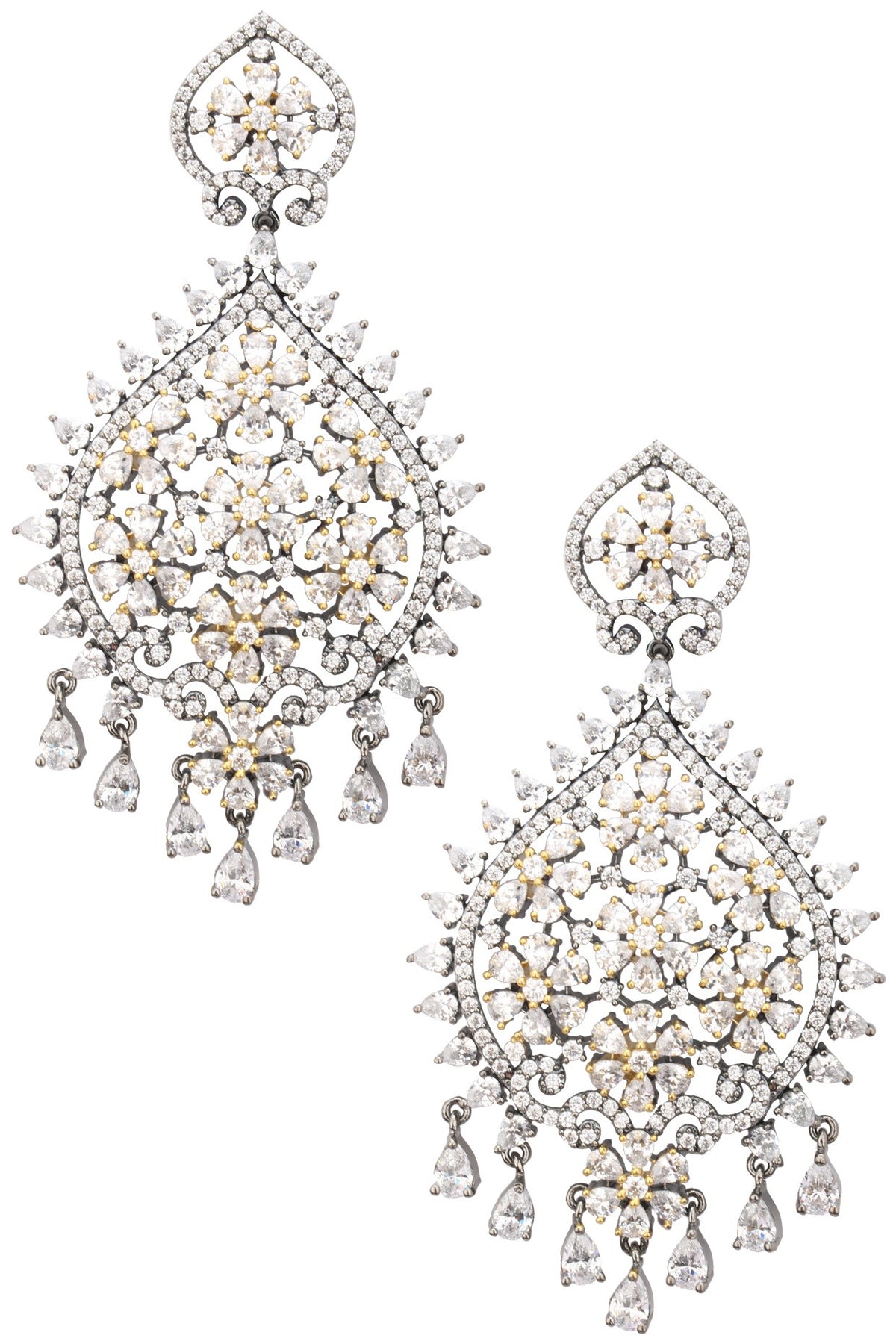 Rhodium Plated Flower Earrings