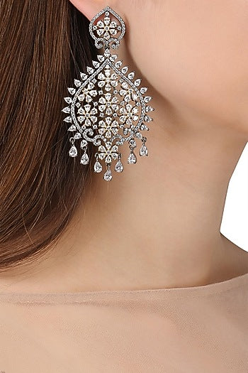 Rhodium Plated Flower Earrings