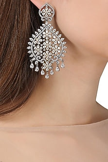 Rhodium Plated Flower Earrings