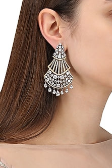 Rhodium Plated American Diamonds Tiered Earrings