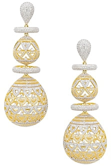 Gold and Silver Finish Diamond Studded Drop Earrings