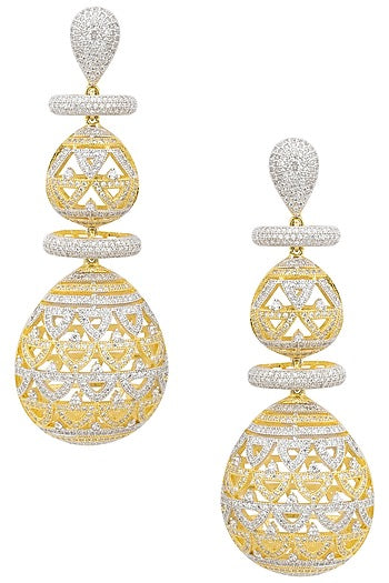 Gold and Silver Finish Diamond Studded Drop Earrings