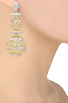 Gold and Silver Finish Diamond Studded Drop Earrings