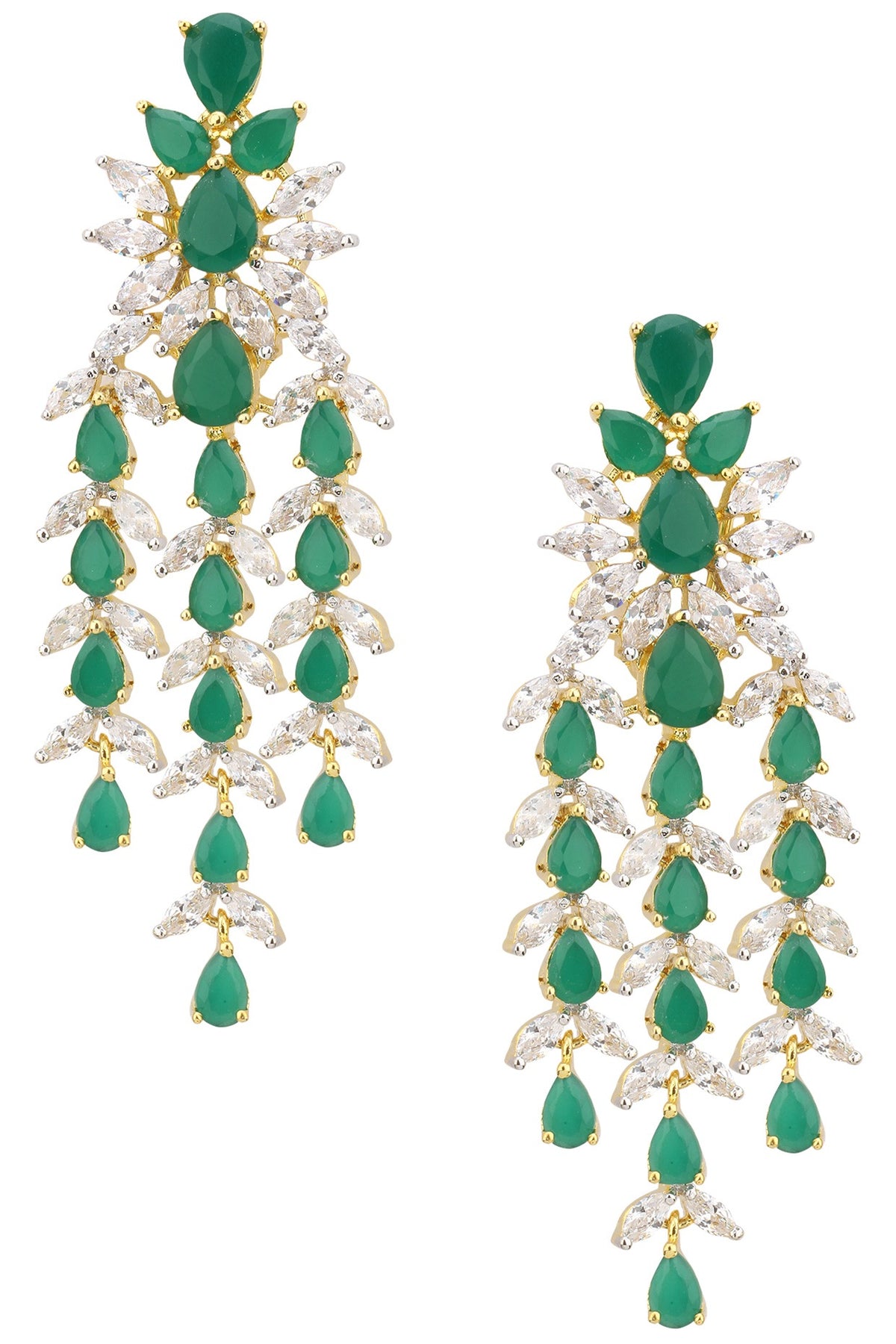 Gold Finish Emerald and Diamond Drop Earrings
