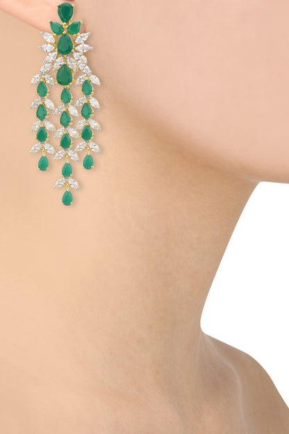 Gold Finish Emerald and Diamond Drop Earrings