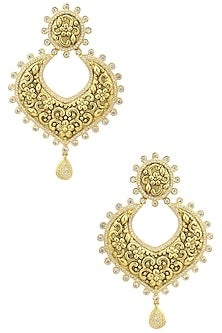 Gold Finish Textured Chandbali Earrings