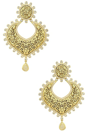Gold Finish Textured Chandbali Earrings