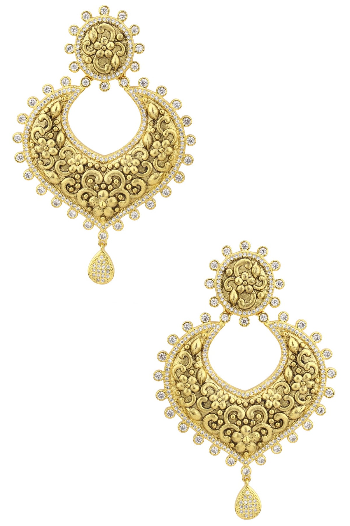 Gold Finish Textured Chandbali Earrings