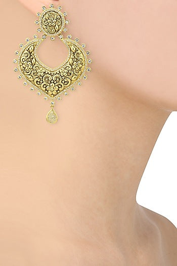 Gold Finish Textured Chandbali Earrings