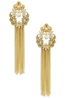 Antique Gold Finish Textured Tassle Earrings