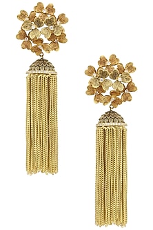 Gold Finish Textured Tassle Earrings