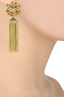Gold Finish Textured Tassle Earrings