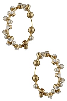 Gold Plated Crystal Stone And Pearl Hoop Earrings
