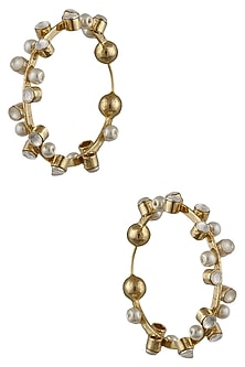 Gold Plated Crystal Stone And Pearl Hoop Earrings