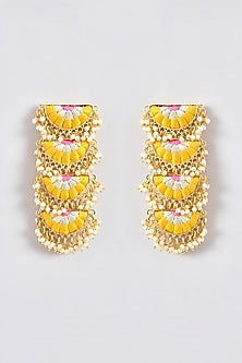 Gold Finish Silk Thread Embroidered Dangler Earrings