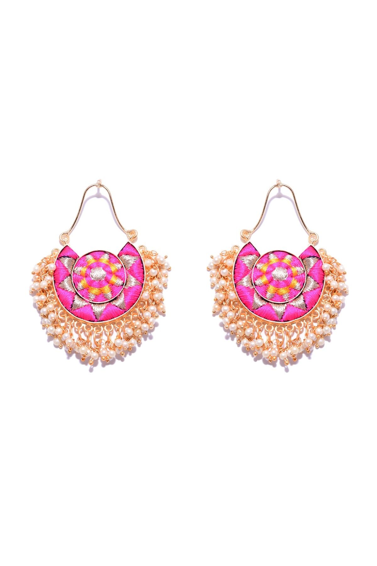 Matte Gold Finish Silk Thread Moon Earrings