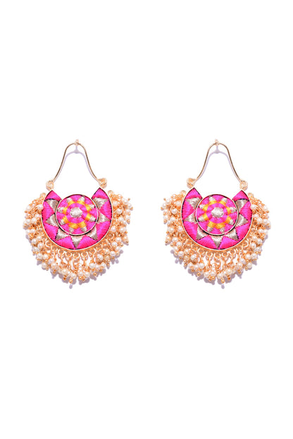 Matte Gold Finish Silk Thread Moon Earrings