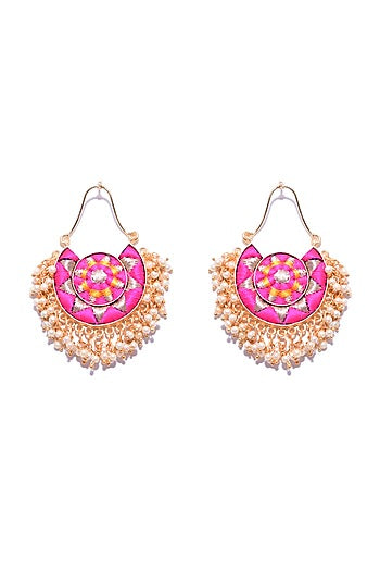 Matte Gold Finish Silk Thread Moon Earrings