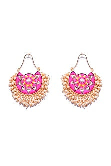 Matte Gold Finish Silk Thread Moon Earrings