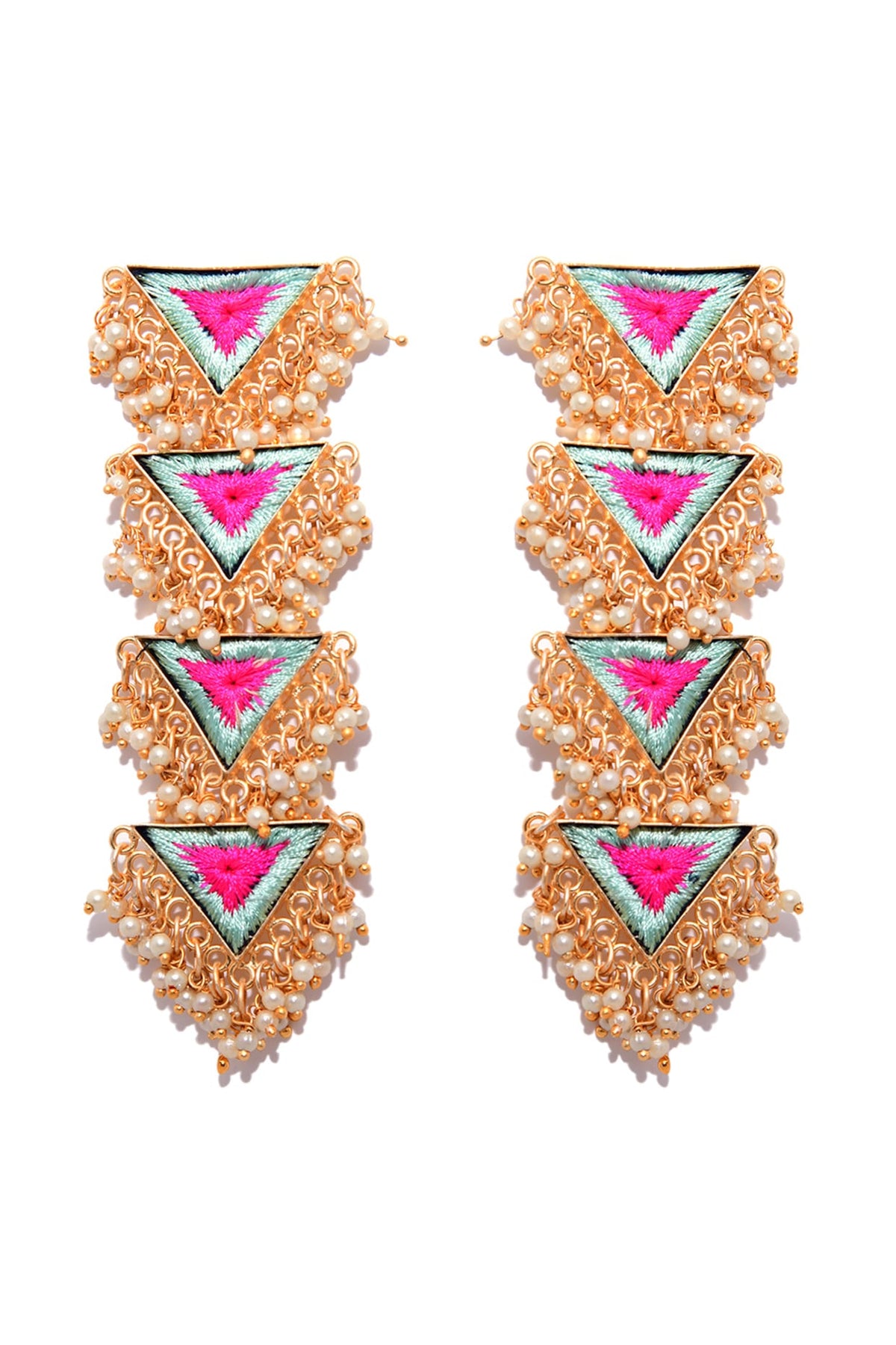Matte Gold Finish Layered Triangle Earrings
