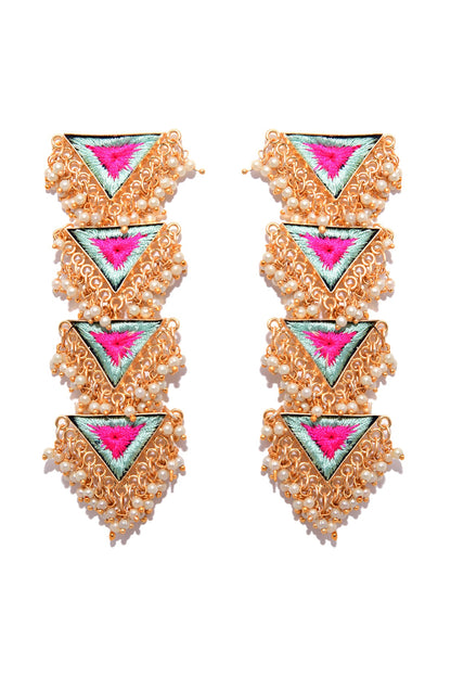 Matte Gold Finish Layered Triangle Earrings