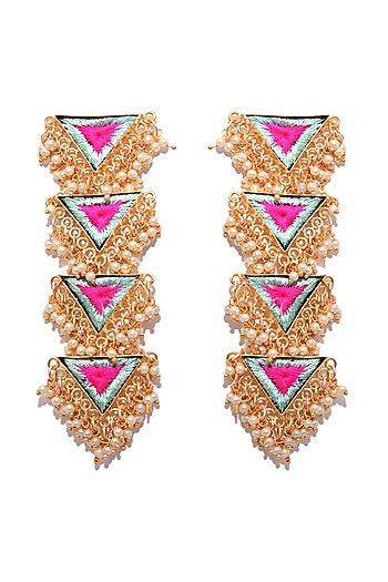 Matte Gold Finish Layered Triangle Earrings