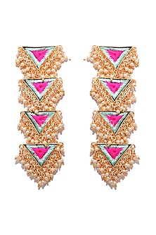 Matte Gold Finish Layered Triangle Earrings