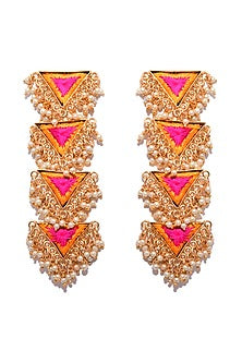 Matte Gold Finish Pearl Layered Long Earrings