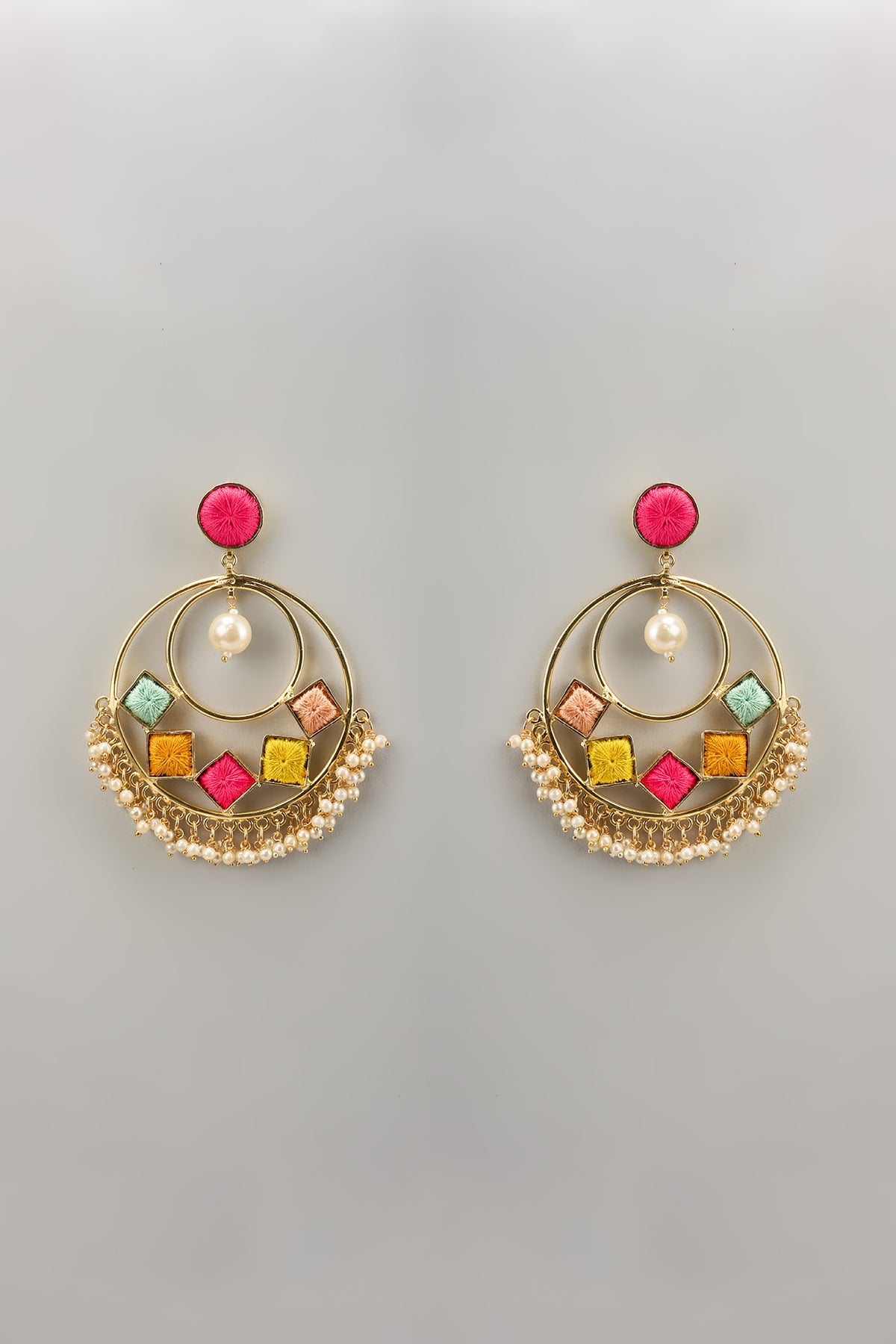 Gold Finish Silk Thread & Pearl Embellished Earrings