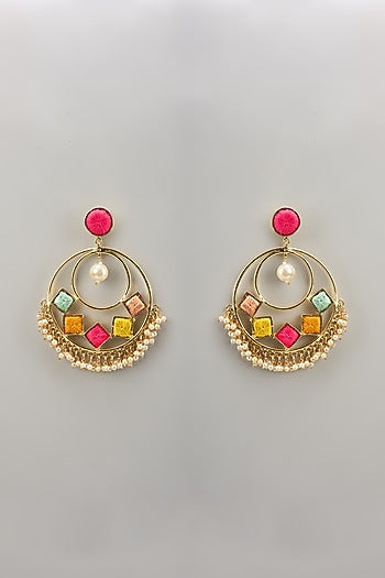 Gold Finish Silk Thread & Pearl Embellished Earrings